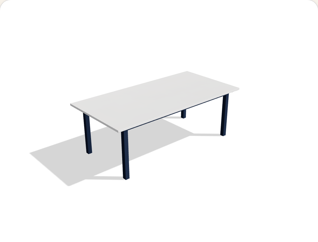 The Navy coffee table — white top on navy steel box-frame legs