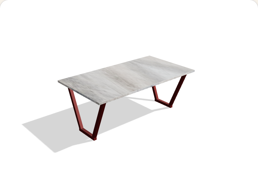The Oxblood Accent coffee table — concrete-look top on oxblood-red trapezoid legs