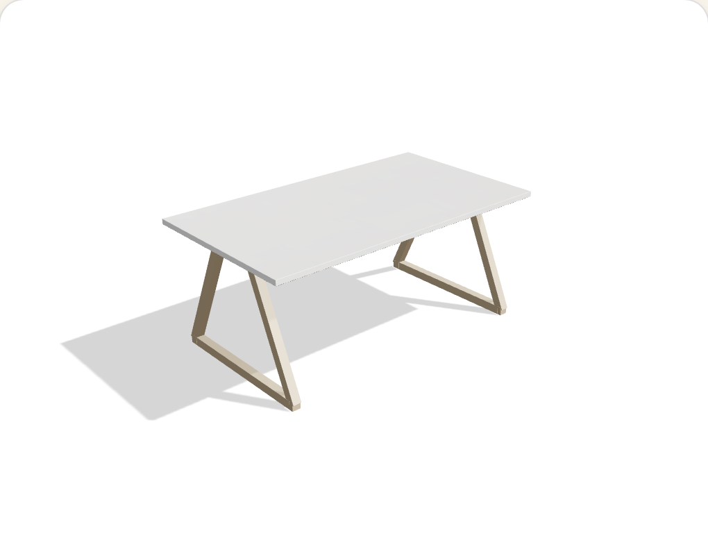 The Petite coffee table — small white top on sand-coloured A-frame legs