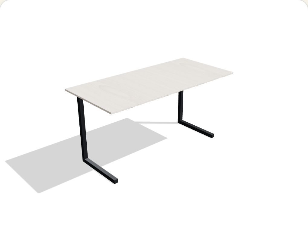 The Loft desk — pale cherry top on raw steel cantilever legs