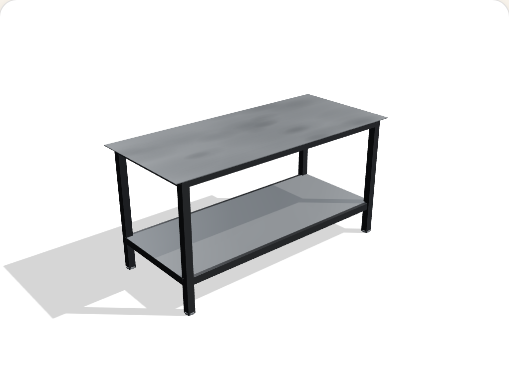 The Heavy Fabrication workbench — thick steel plate top with a lower shelf, raw steel frame